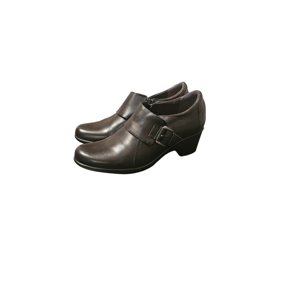 Clarks Genette Vista Women’s Pumps Buckle/Zip Heeled Shoes Black Leather Size 9